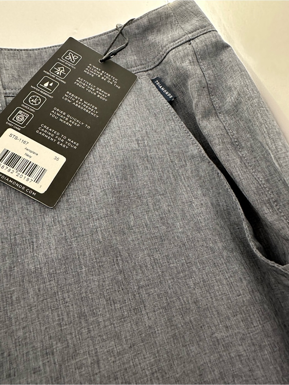7 Diamonds Aeroplane Performance Shorts Men’s 35 Gray Stretch Golf Travel NWT - Picture 7 of 10
